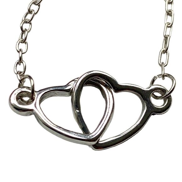 Double Interlocking Silver Hearts Layering Love Friendship Necklace + Gift Pouch - Picture 1 of 12